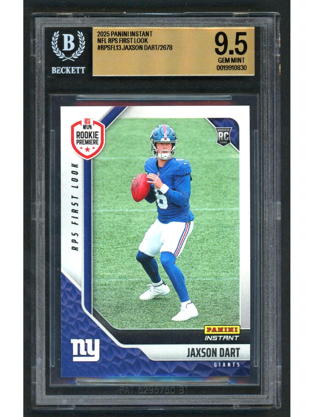 2025 Panini Instant #RPSFL-13 Jaxson DartSP/2678 Rookie (RC) BGS 9.5 Gem Mint